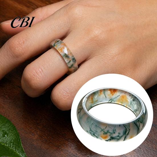 Hypoallergenic Finger Ring Faux Natural Moss Agate Ring, Fake Gemstone Statement Healing Nature Inspired Jewelry Stone for Men Women Band