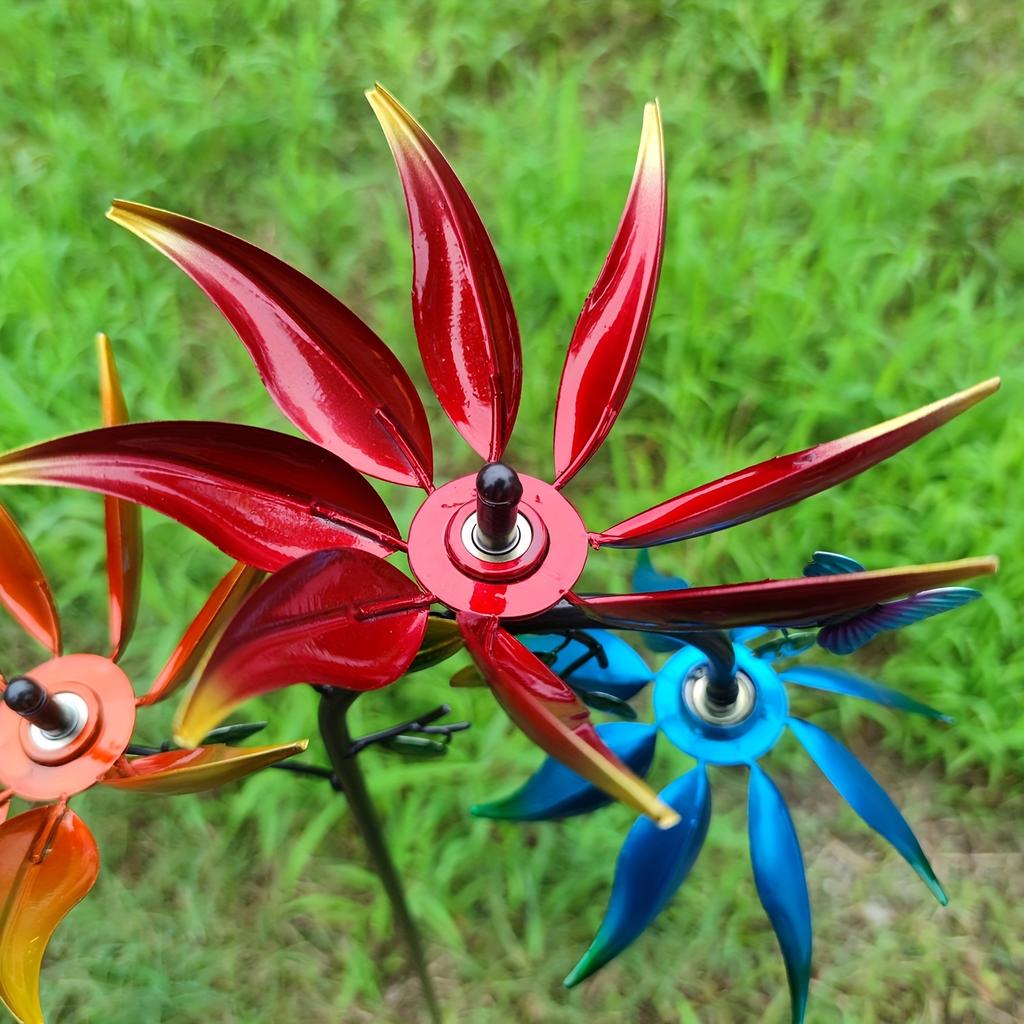 Flower Butterfly Windmill Large Metal Wind Turbine with Three Rotating Flower Butterfly Windmills Decorate Outdoor Courtyard Garden Art Decoration