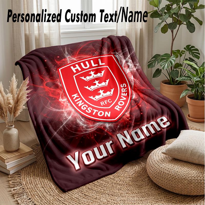 Hull KR Custom Flannel Throw Blanket Print Your Name Text Soft Warm Blanket Holiday Present