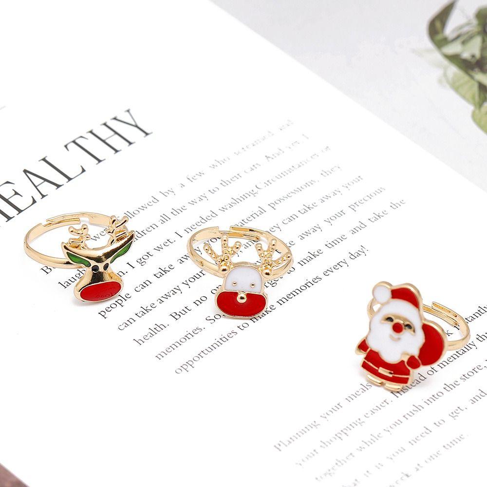 Christmas Tree Christmas Open Ring Dripping Oil Xmas Jewelry Retro Cartoon Lovely Ring Decoration