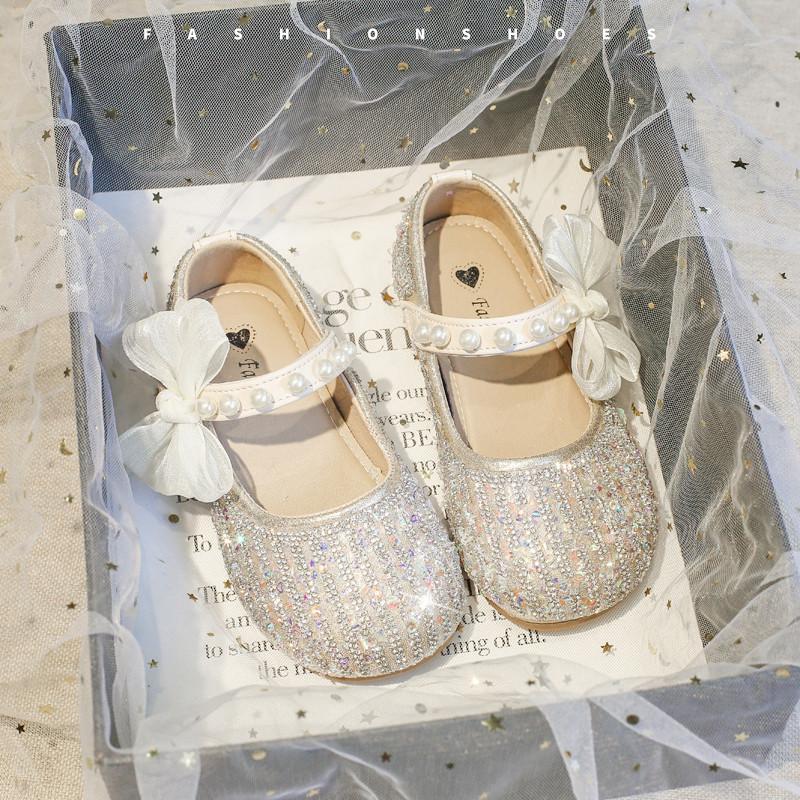 Блестящие туфли принцессы для девочек, туфли Мэри Джейн для маленьких детей, модные детские туфли с жемчугом и бантом
