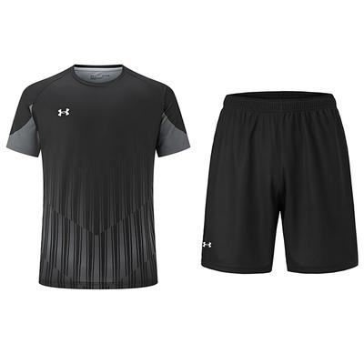 Under Armour Свободный полосатый свитер с коротким рукавом, однотонные шорты, повседневный спортивный комплект, комплекты унисекс, черный 24500507-001+23500203-001