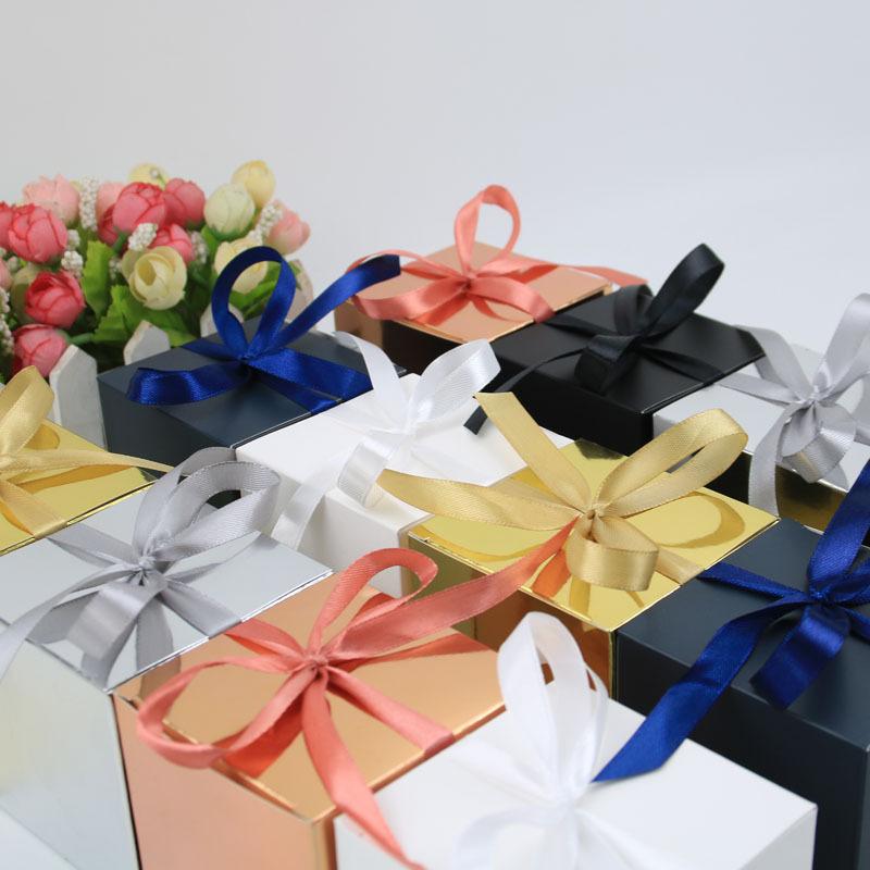 WTEMPO 50 шт 7,6*7,6*7,6 см однотонные подарочные коробки из кубической бумаги с бантом и лентой, складные коробки для небольших подарков своими руками, коробки для упаковки подарков на день рождения, свадьбу, вечеринку