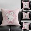 Character Pink Rabbit Cushion Cover Natural Linen Pillowcase Set AllinOne Decor for Sofa Bedroom Chair