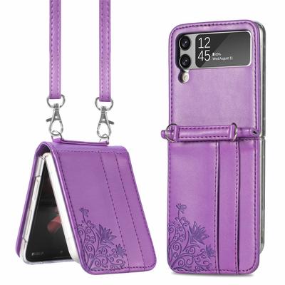Кожаный чехол через плечо с ремешком для Samsung Galaxy Z Flip 3 4 Flip1 2 5g, противоударный защитный чехол для телефона с слотом для карт и защитой от царапин