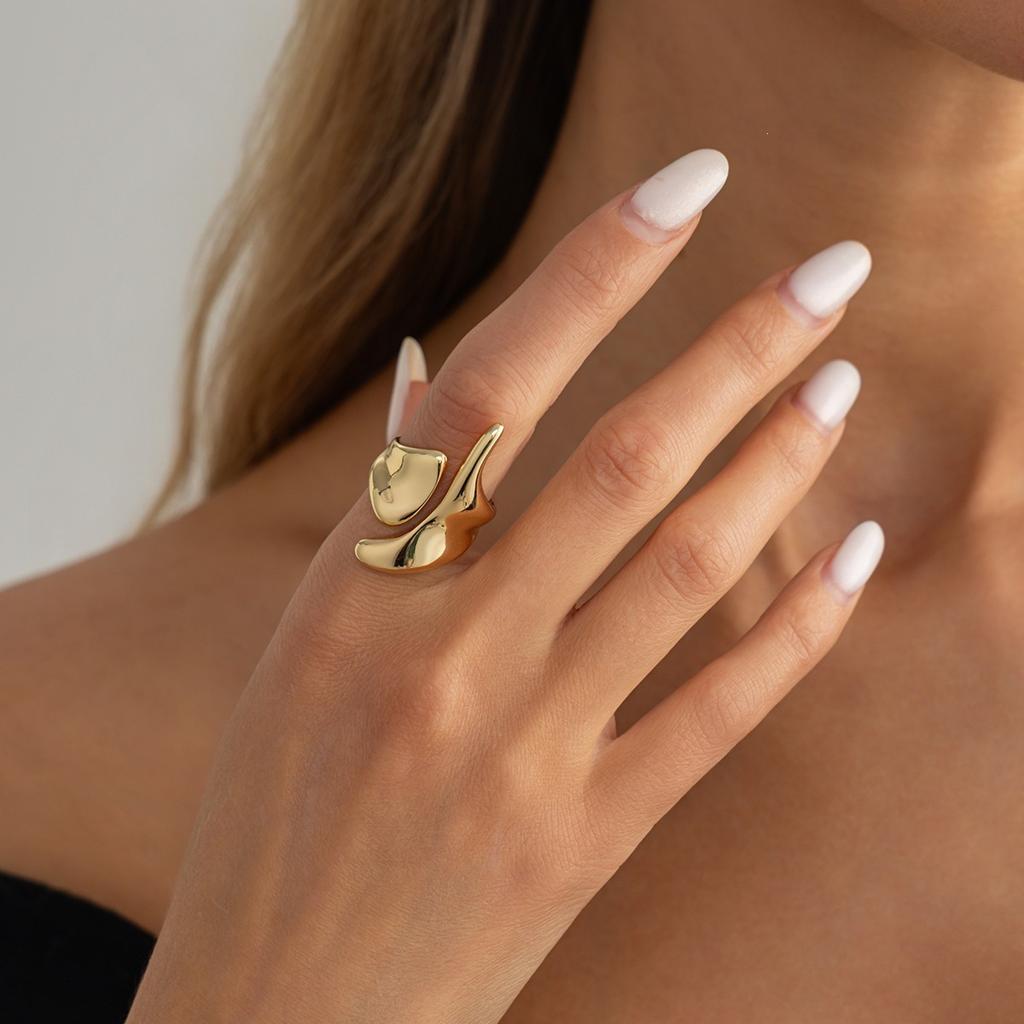 Y2K Heart Glossy Metal Open Ring for Women Simple Irregular Geometric Finger Ring Vintage Punk Style Jewelry Accessories Gift