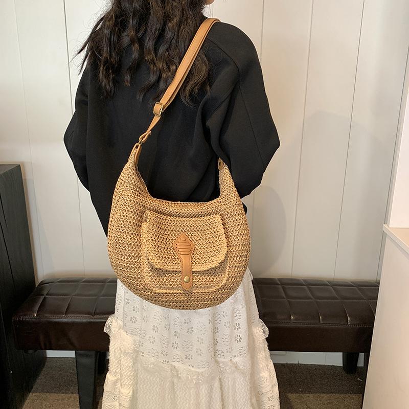 Yogodlns Fashion Summer Straw Crossbody Bag Women Beach Holiday Shopping Woven Shoulder Handbag Messenger Purses Bags
