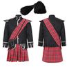 Scottish Red Tartan Military Costume Adult Men Halloween Party Cosplay Stage Performance Uniform