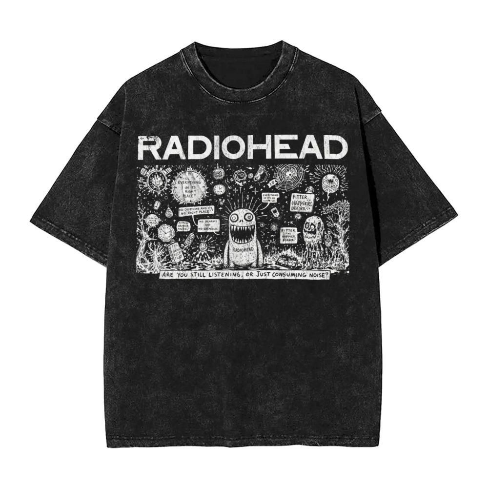 Свободная винтажная футболка с коротким рукавом кислотной стирки с принтом Radiohead Kid A Mountain