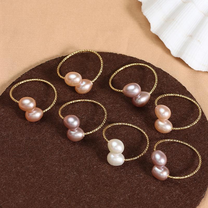 Natural Freshwater Pearl Ring Women Teardrop Copper Gold Plated Open Adjustable 3 Colors