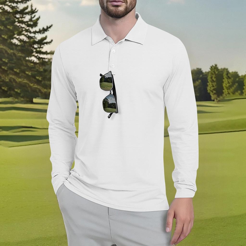 Men's Classic Golf Shirts Ice Silk Breathable Long Sleeve Performance Collar Shirts Lightweight Summer Casual Quick Dry Tee