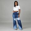 2024 Oversized Women's Wide Leg Denim Pants Fashion Casual Patchwork Jeans