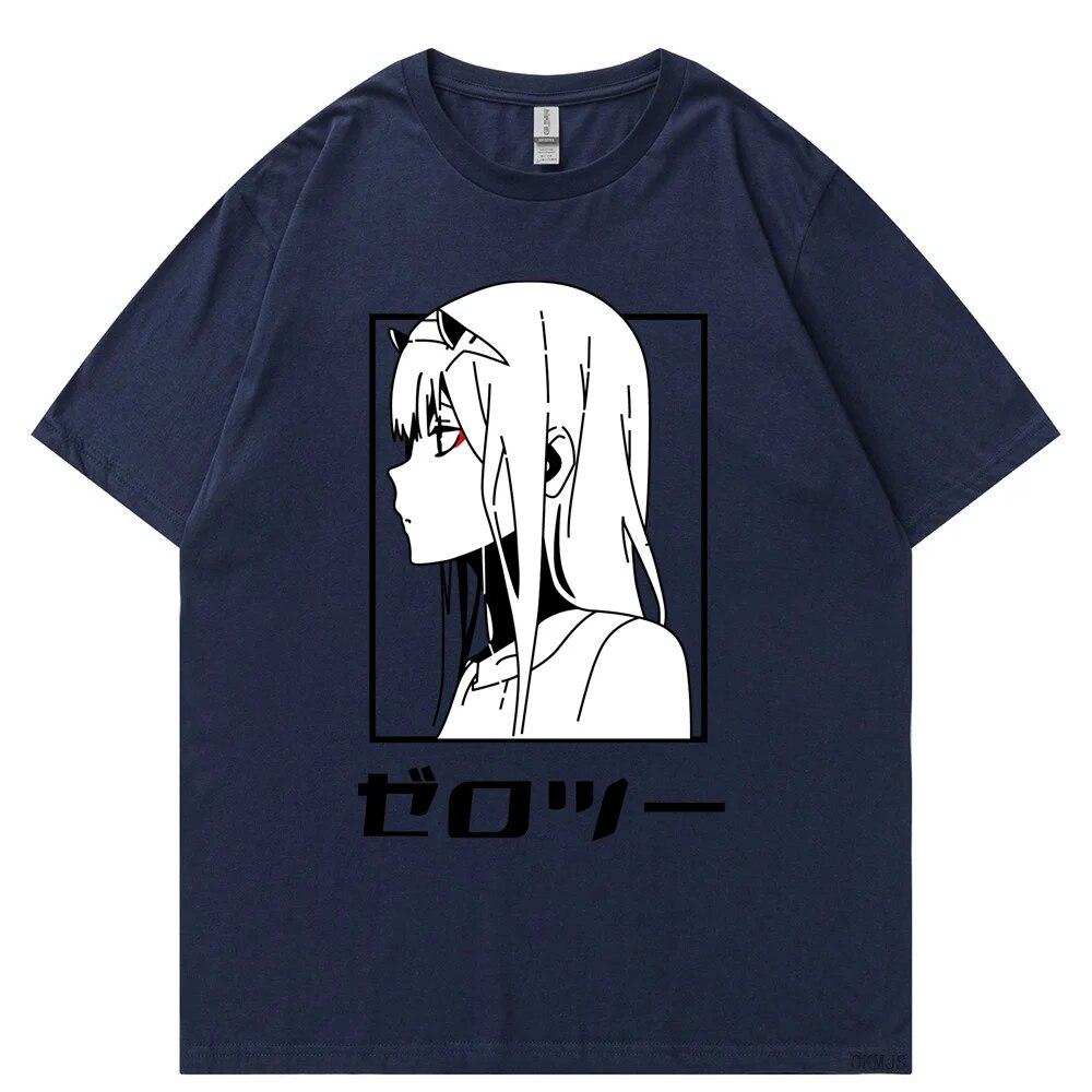 Футболка с японским аниме унисекс Kawaii Cartoon Zero Two Футболка Harajuku Топы унисекс Unisexga Футболки с рисунком Свободные топы унисекс большого размера Футболка