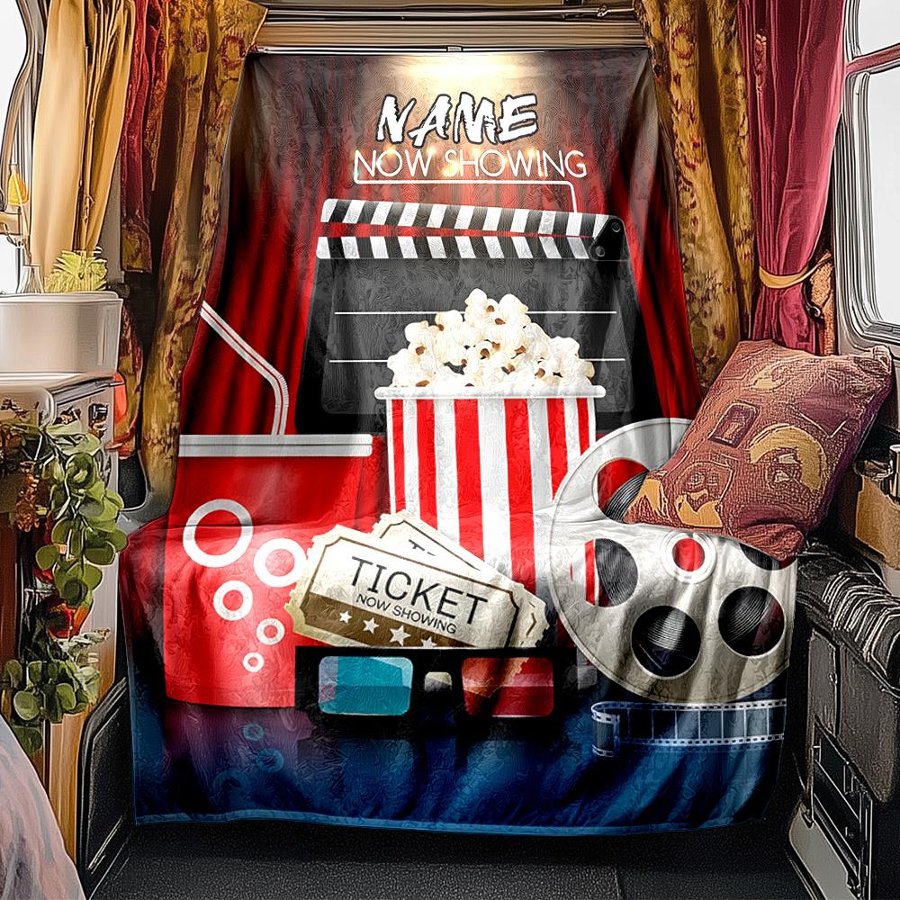 Movie Night With Popcorn And 3D Glasses Blanketcustomize Your Name Lightweight Comfortable And Stylish Blanket For Travel Bed Home Chair Office Sofa