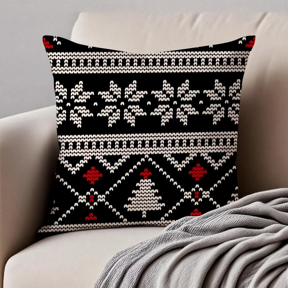 Christmas Snowflakes Cushion Cover Pillowcase Antidustmite Invisible Zipper Short Plush Sofa Cushion