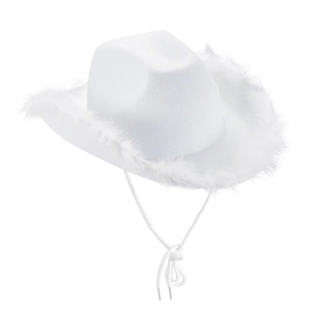 Wide Brim Jazz Hat Furry Trim Cowgirl Hat Fashion Western Cowboy Hat Costume Accessories