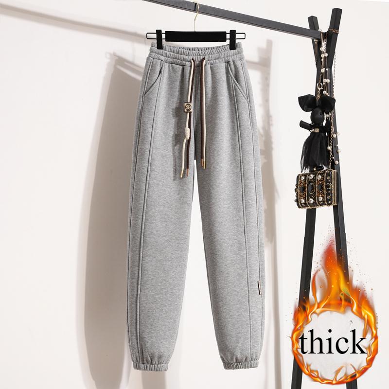 Winter Long Pants Thick Sweatpants Women Solid Harem Elastic Waist Casual Loose Pants