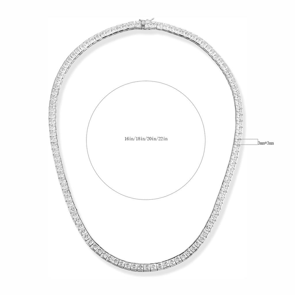 Men's New Copper Zircon Tennis Chain - 4mm*4mm Square Links Unisex Hip Hop Necklace