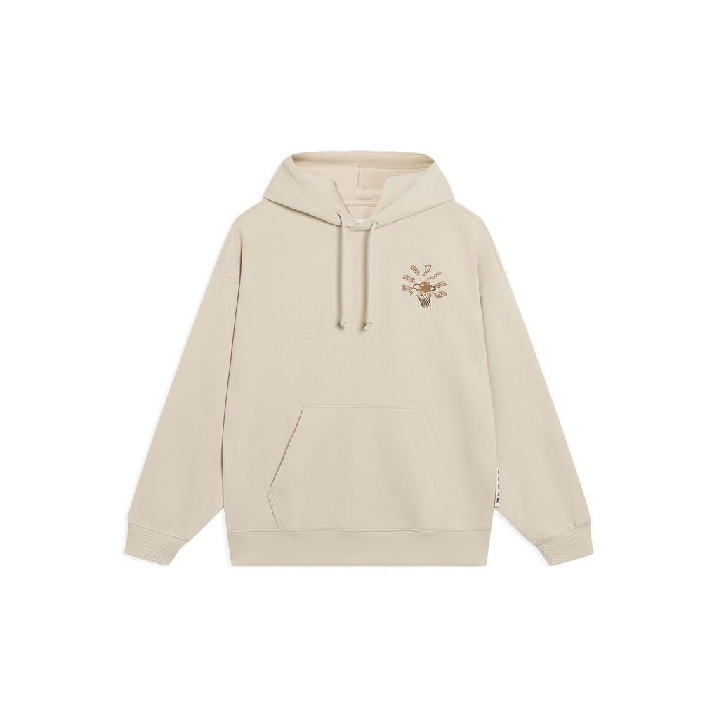 Li-Ning Anti-Wu Series Letter Pattern Print Hooded Long Sleeve Sweatshirt Unisex Tops Light-Cream AWDT089-1