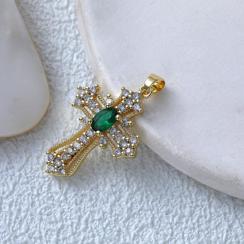 Подвеска из микроциркония с медной инкрустацией, крест, сохраняющий цвет, аксессуары для ожерелья из меди с позолотой.