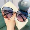 Polygonal Metal Trimmed Gradient Sunglasses European and American Fashion Internet Celebrity Anti-UV Women's Sunglasses