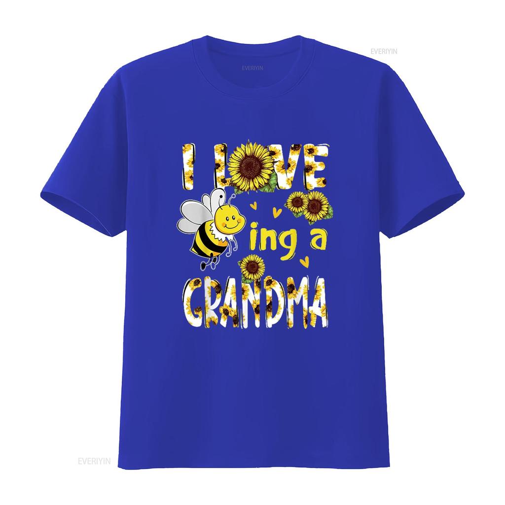 T Shirt for Women Mother s Day I Love Being A Grandma Sunflower Bee Casual Tops Black 2X Large vintage Washed Stretched