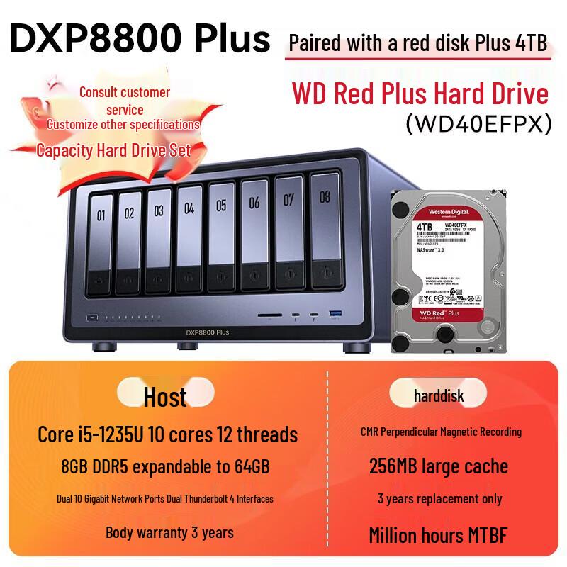 Ugreen DXP8800 Plus 8-дисковый NAS для частного облака с двумя портами 10GbE