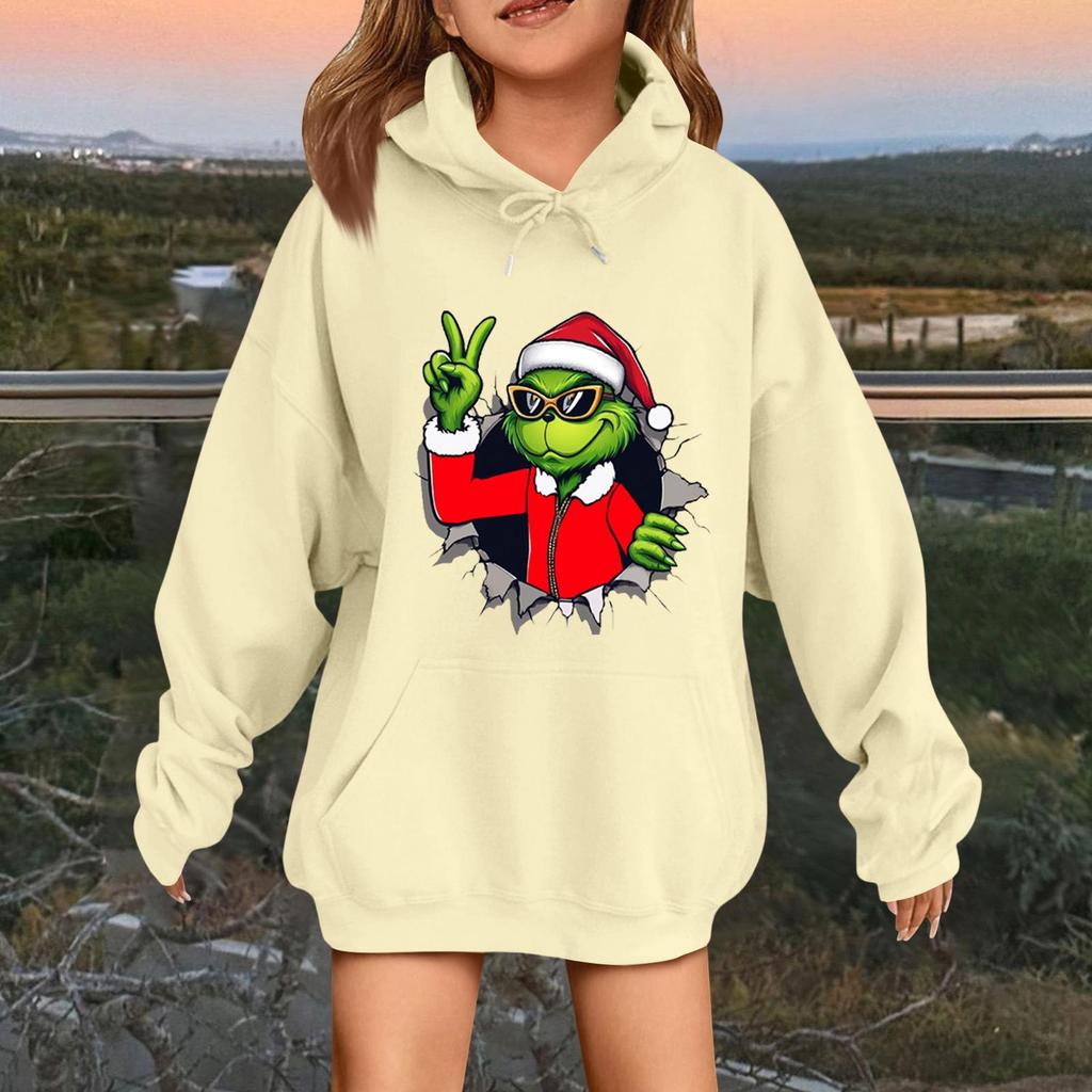Children's Fashionable Casual Long-sleeved Loose Christmas Print Pullover Hooded Sweatshirt