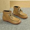 Women's Solid-color Flock Flat Boots Leisure Lace Up Soft Sole Shoes Boats Comfortable Lightweight Non Slip Ankle Boots