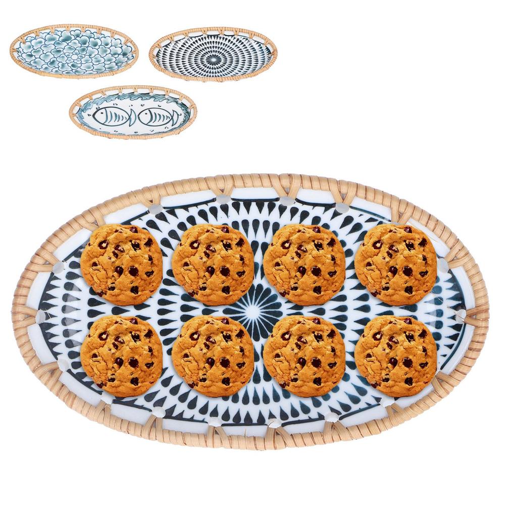 Плетеная ротанговая керамическая тарелка Овальная плетеная ротанговая фарфоровая фруктовая тарелка для свадебной вечеринки, банкета, дня рождения Плетеная ротанговая керамическая тарелка