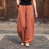 2025 Spring/Summer Women's Retro Cotton Linen Lantern Pants - Casual, Sand-Washed, Long Ramie Design