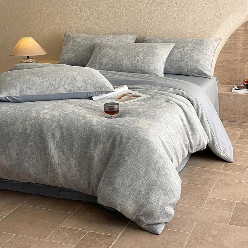 Легкий Роскошный Мягкий Плотный 100% Хлопок Комплекты Простыней Сатин Жаккард Шелковистый Постельный Комплект на Сезоны Односпальная Двуспальная Кровать Комфортный Комплект