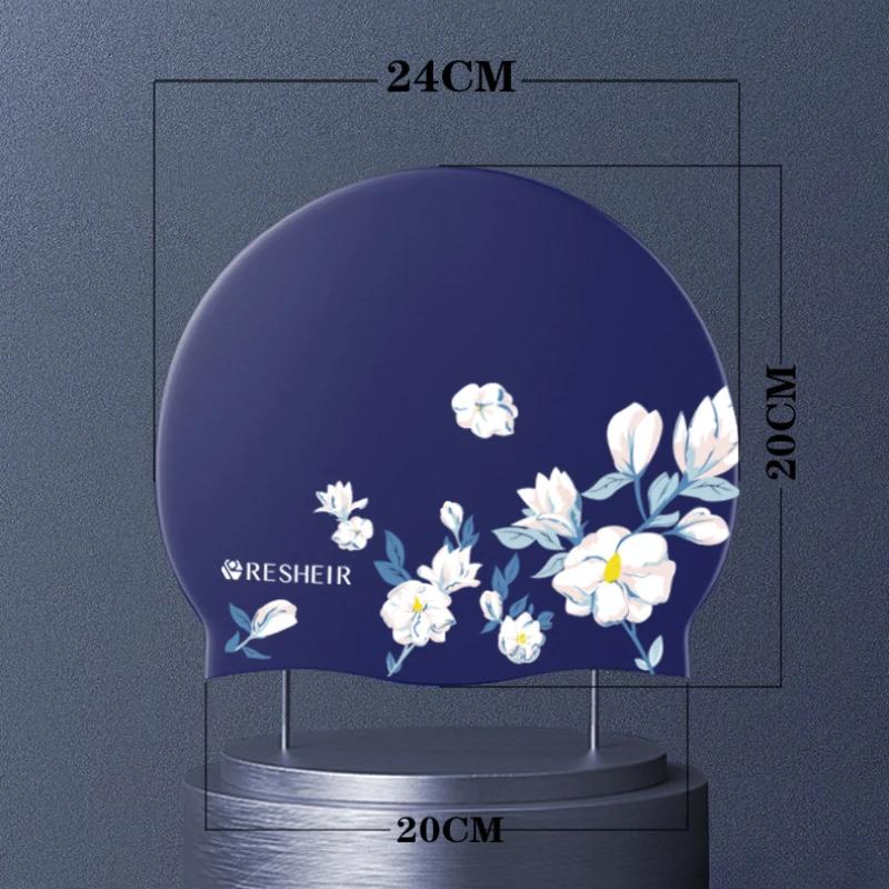 Шапочки для плавания для женщин, мягкие силиконовые шапочки для плавания, большие размеры, длинные волосы, защита ушей, шапочка для плавания с цветочным принтом, аксессуары для бассейна