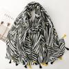 Women Scarf Zebra-Stripe Summer Beach Shawl Bohemia Cotton Linen Feeling Tassel Pashmina Muslim Hijab Wrap Viscose Scarf Luxury