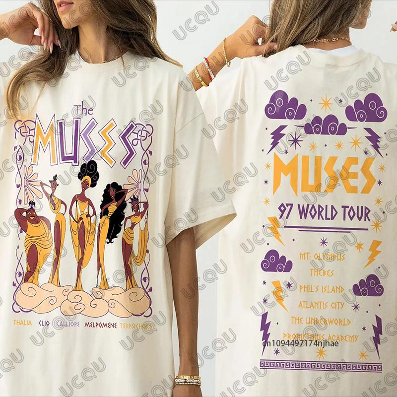 Vintage Hercules The Muses 97 World Tour Print Cotton Women Tshirt Summer Short Sleeve Tees Casual Oversized Unisex Tops