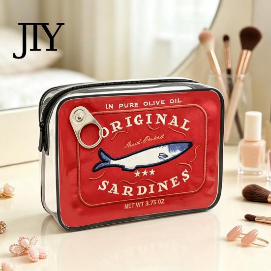 Retro Fish Can Design Makeup Case Sardine Cosmetic Bag, Clear Waterproof Pouch, Zipper Transparent Travel Storage Bag Closure Toiletry for Women
