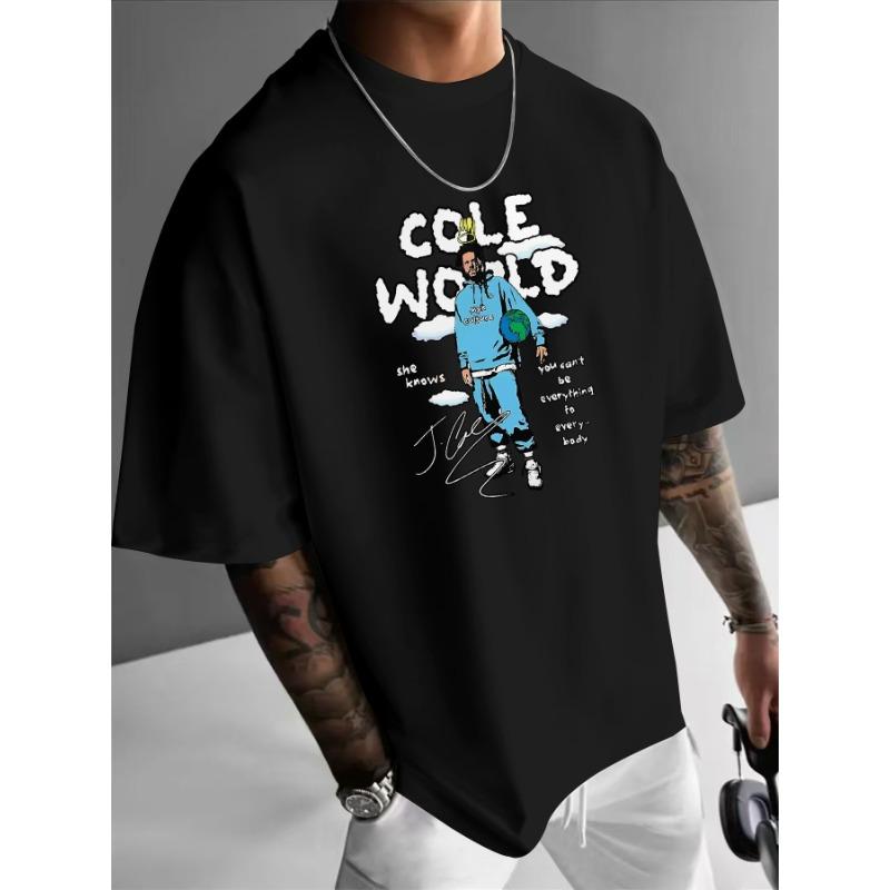 Мужская летняя футболка с принтом "Cole World", с коротким рукавом, с круглым вырезом, удобного кроя, повседневная одежда | Футболка с принтом | Удобная футболка