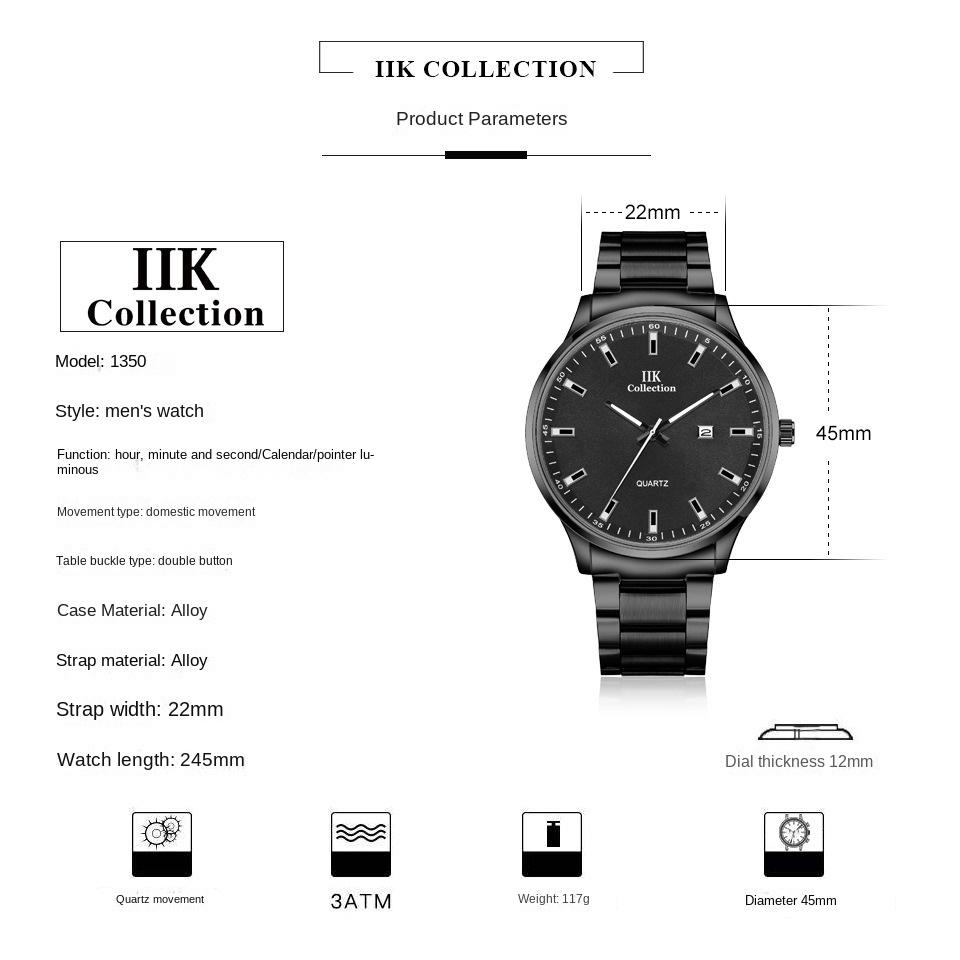 IIK Watch Мужские модные простые часы Водонепроницаемые светящиеся часы
