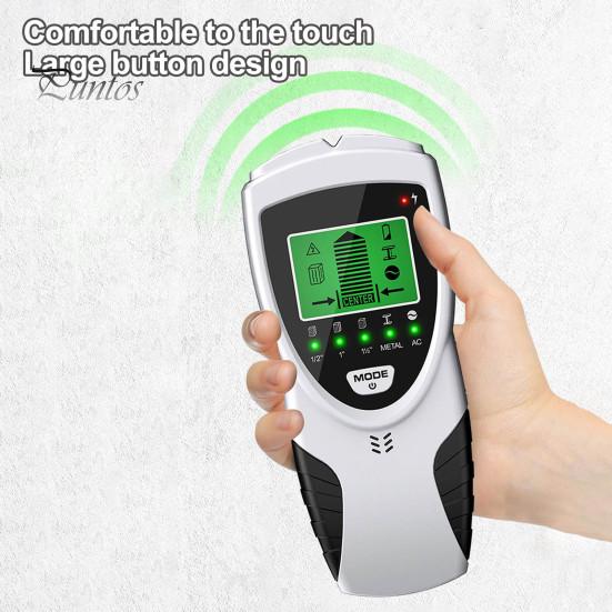 Настенный детектор 5 в 1. Поиск шпилек с обнаружением проводов под напряжением переменного тока. Дисплей с подсветкой. 5 режимов. 3 глубины. Металлический деревянный кабельный трекер.
