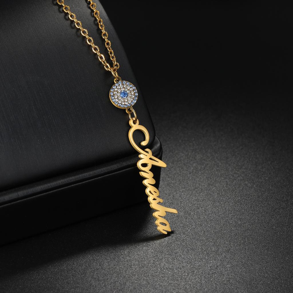 Atoztide Custom Name Necklace with Zircon Eyes Stainless Steel Jewelry for Women Men Nameplate Choker Chain Personalized Gift