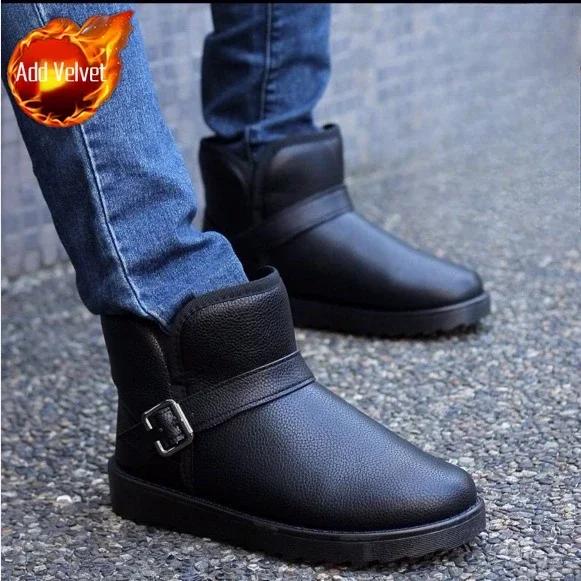 Зимние ботинки Slip-On, мужские ботинки на плоской подошве, меховые, флисовые, брендовые, рабочие, зимние ботинки для мужчин, повседневная обувь, новинка из хлопка, предложение