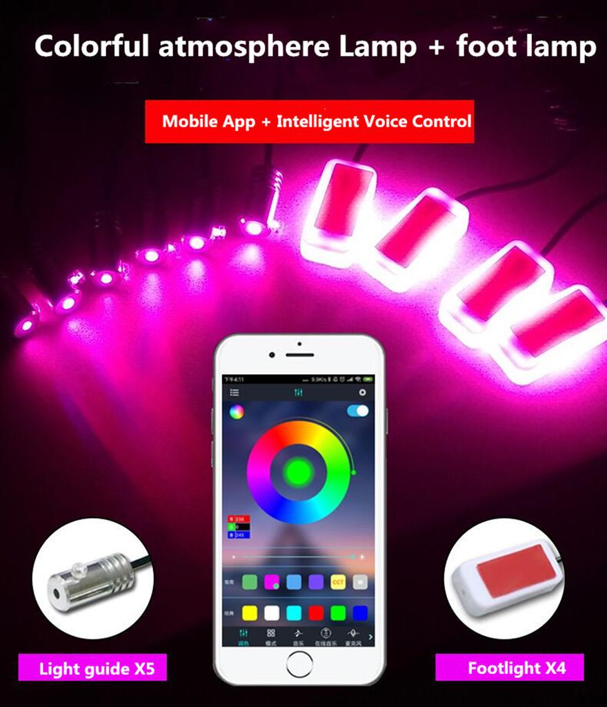 10 в 1 светодиодный атмосферный автомобильный светильник для украшения интерьера, волоконно-оптические полосы света, управление через приложение, декоративная лампа окружающего освещения 12 В