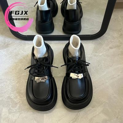 Женские лоферы на платформе 2025 новинка маффин шнуровка увеличение роста универсальные jk колледж британский стиль маленькие кожаные туфли женские одинарные туфли