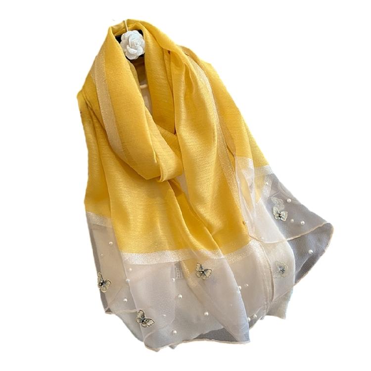 Stylish Butterfly Design Polyester Scarf Women Hijab Shawl Stole Wrap Beaded Accents Fashion Accessory