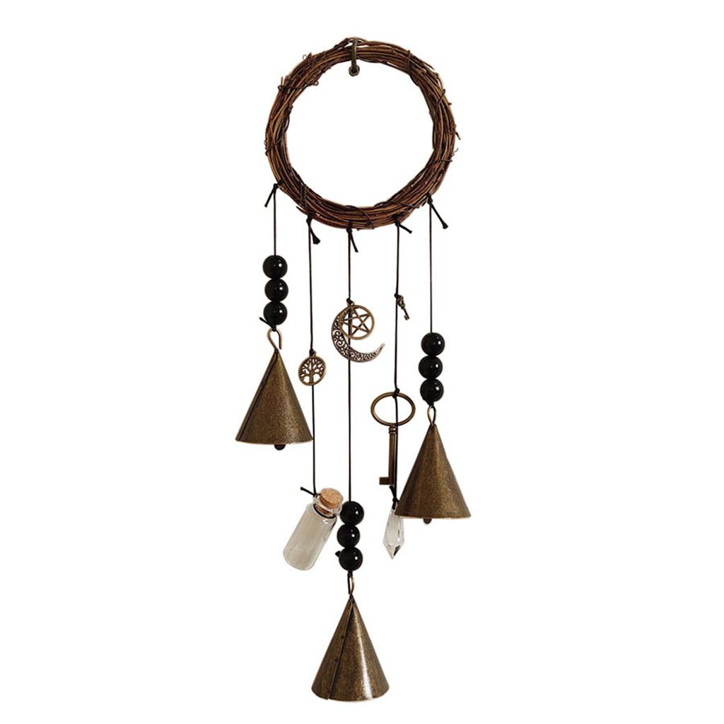 Witch Bell Protection Door Hangers Wind Chime Wreath Handmade Wiccan Magic Hanging Ornament for Home Doorknob Witchcraft