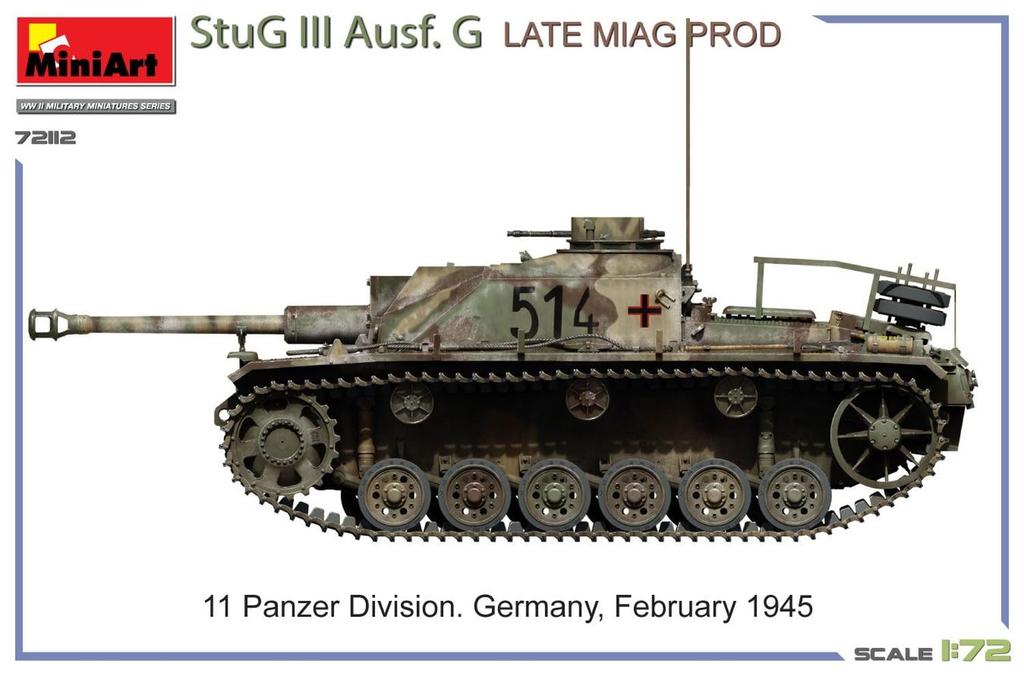 MiniArt Scale Stug III G Late Miag Plastic Model Kit MA72112 1/72 Ausf. Model, (Tank)