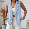Women Casual Turn Down Collar Sleeveless Stripe Cardigan Vest