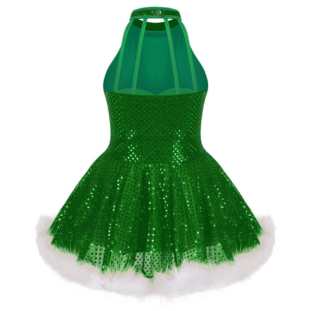 Платье для танцев с открытой спиной, костюм снеговика для девочек, без рукавов, сетка с блестящими пайетками для катания на роликах, кружения