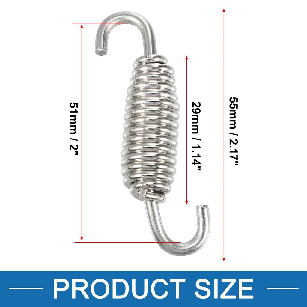 A ABSOPRO Motorcycle Exhaust Pipe Spring 55mm 2.17" Universal Muffler Tube Spring Hook Stainless Steel Silver Tone