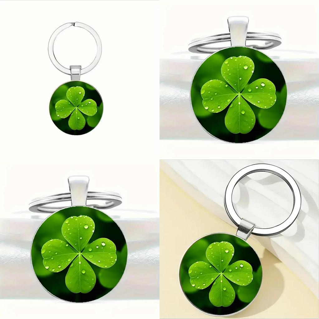 Lucky Four Leaf Clover Pendant Keychain With Zinc Alloy Silver Finish For Gift Giving And Celebration